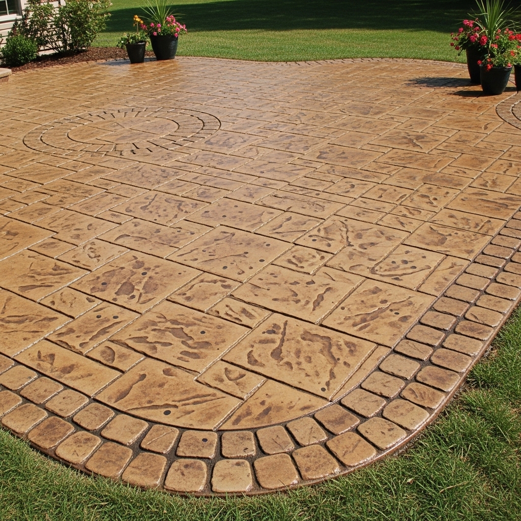 Beautiful Stamped and Stained Concrete Patio Installation in Midvale