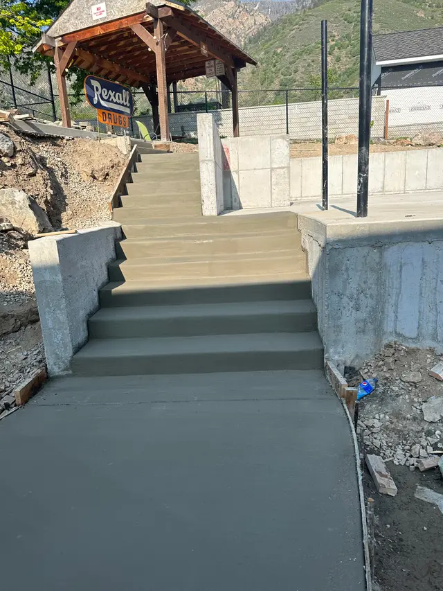 Concrete Stairs Backyard Patio in Cottonwood Heights