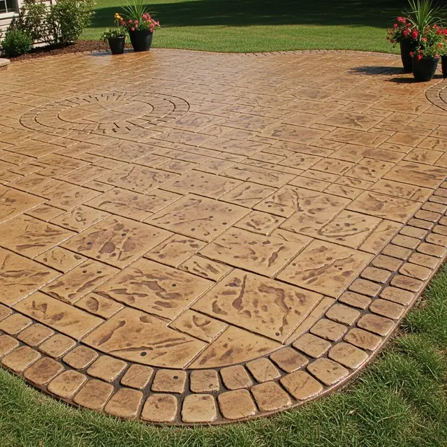 Beautiful Stamped and Stained Concrete Patio Installation in Midvale